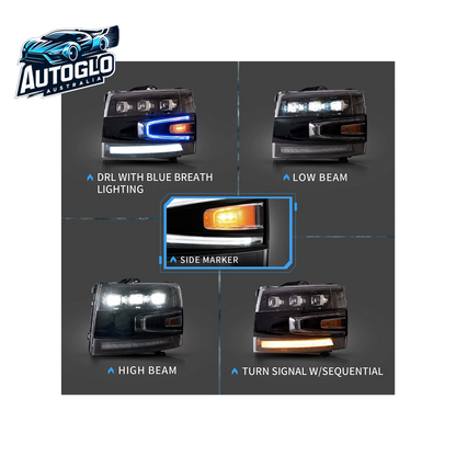 VLAND Projector LED Headlights For 2007-2013 Chevrolet Chevy Silverado 1500 / 2500HD /3500HD With Blue Breathing Lighting