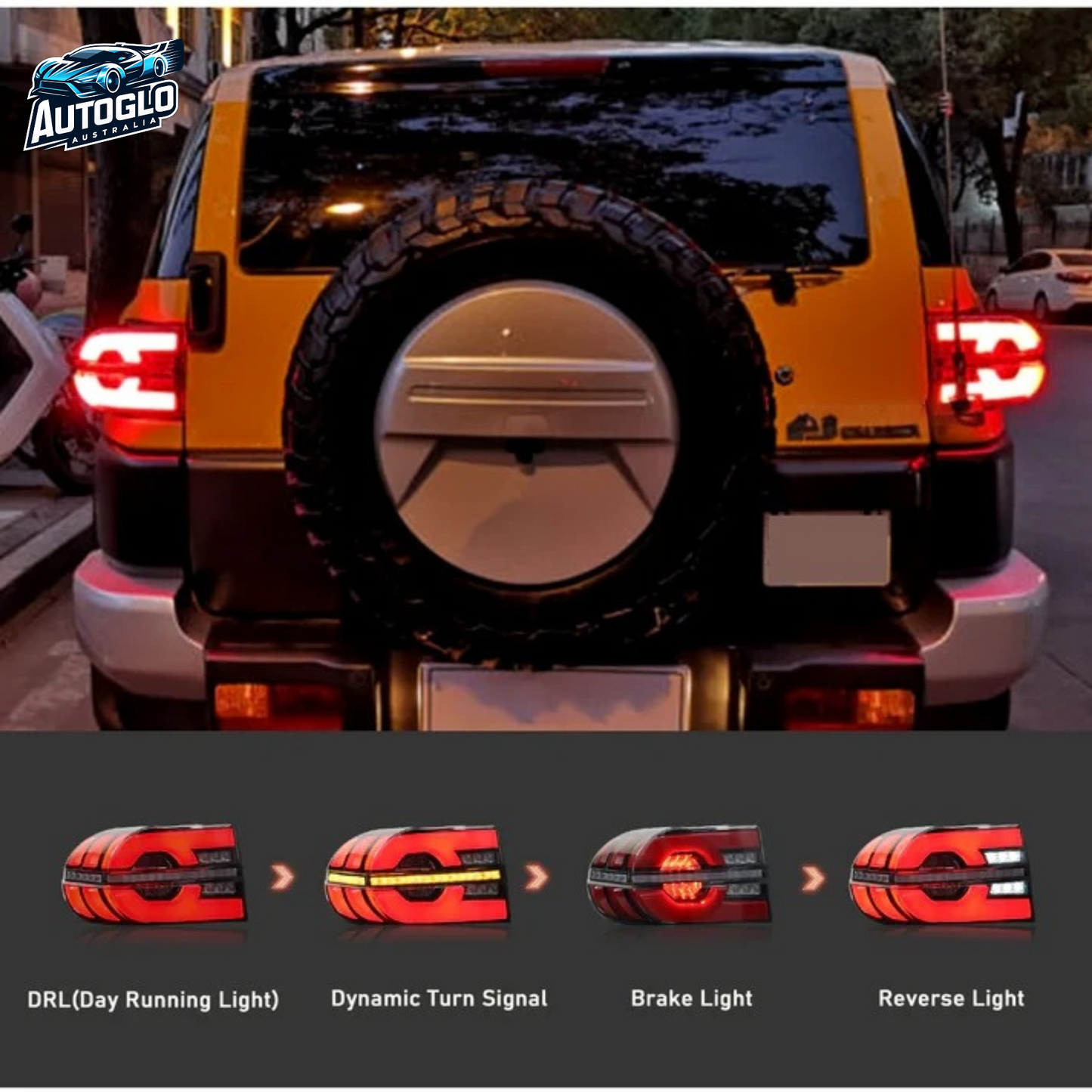 Autoglo Australia LED Tail Lights For Toyota FJ Cruiser 2007-2015 Smoked 2PCS DRL Start UP Animation