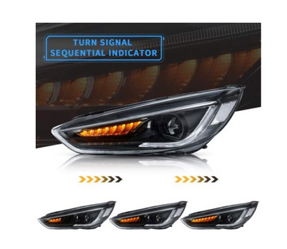 VLAND 2Pcs LED Projector Headlights For 2015-2018 Ford Focus W/Sequential Signal