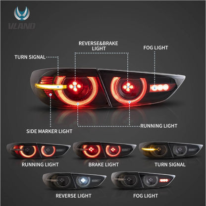 VLAND LED TailLights Smoke Lens Rear Lamps For 2019 2020 2021 Mazda3 Axela Sedan