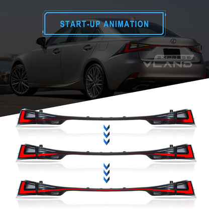 VLAND LED taillights for Lexus IS250 300h 350 F 2014-2020, red running lights, red brake lights, diamond white reverse lights"