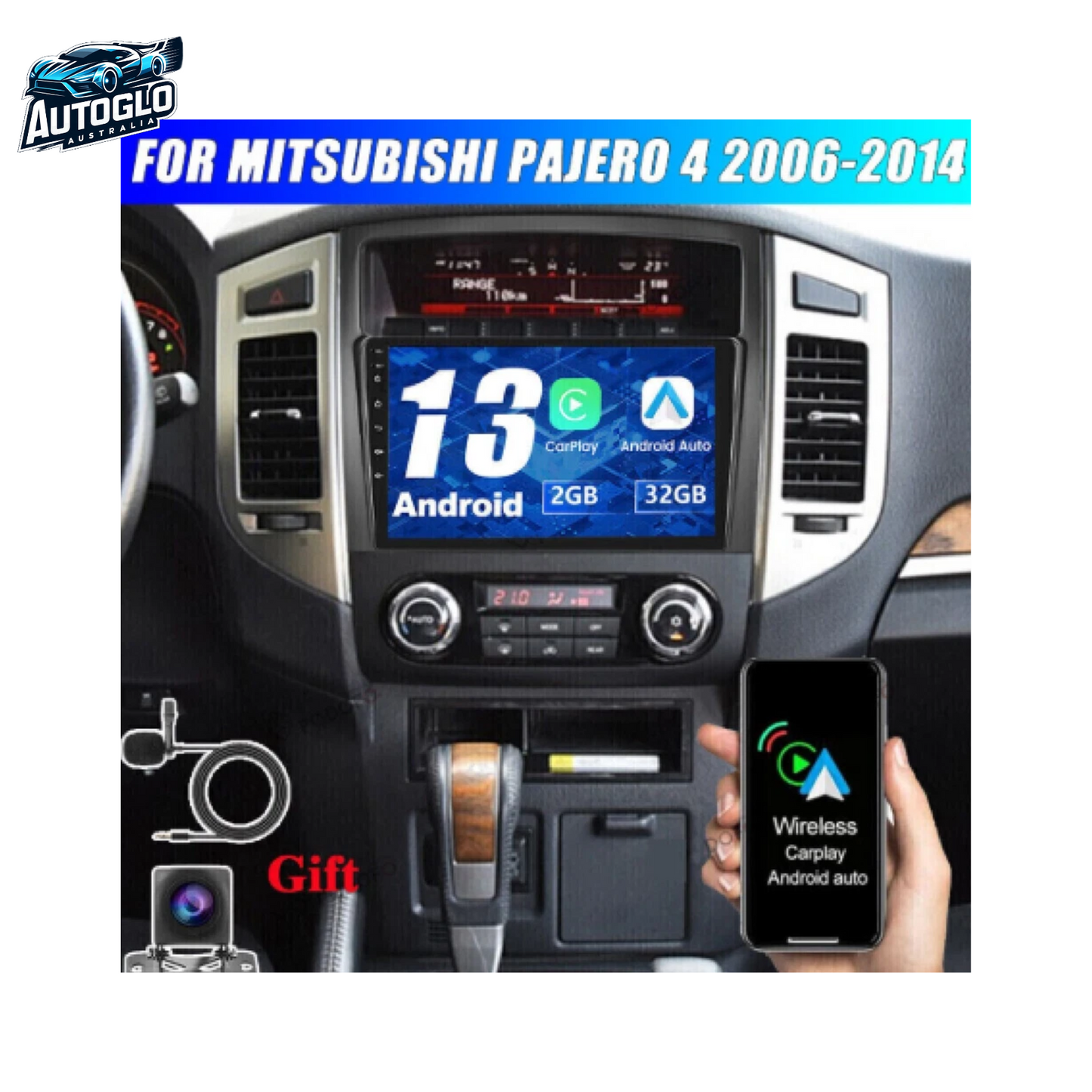 Autoglo Australia 9" (2G+32G) GPS BT WiFi CARPLAY ANDROID 13 Stereo For MITSUBISHI PAJERO(2006-15)