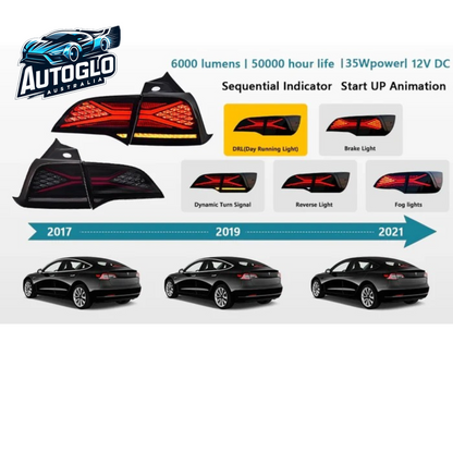 Autoglo Australia LED Tail Lights For Tesla Model 3 Model Y 2017 2018 2019 2020 2021 With Start Up Animation