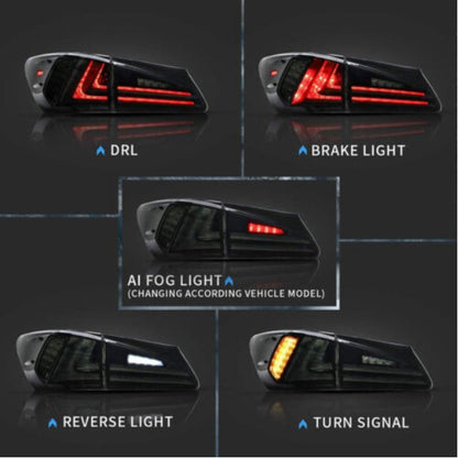 VLAND LED Tail Lights For 2006-2013 Lexus IS250 IS350 ISF Smoked Lens Rear Lamps