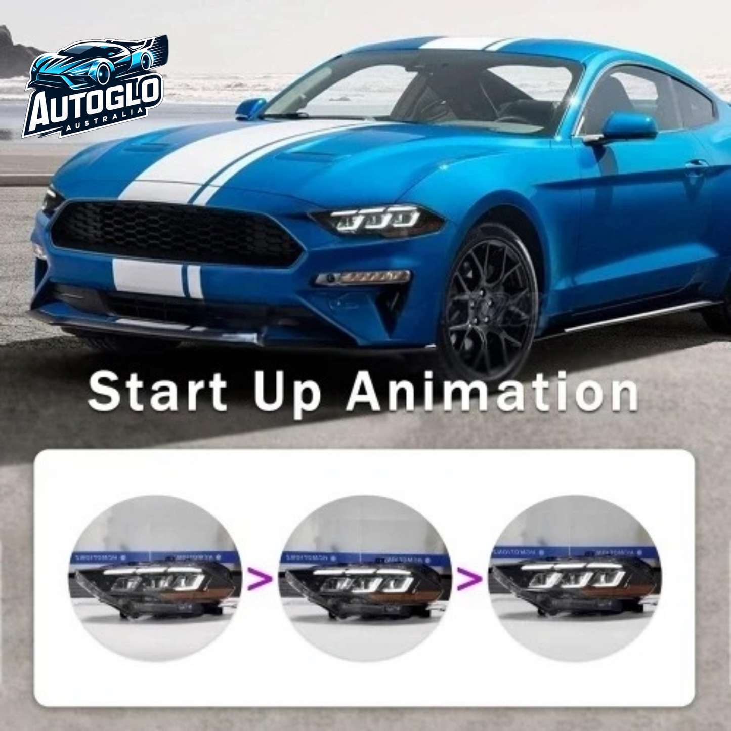 Autoglo Australia LED Headlights for 2018 - 2022 Ford Mustang with start-up Animation