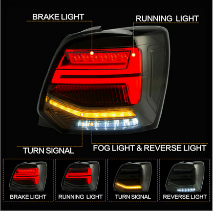 VLAND Smoked LED Tail Lights For 2011-2017 VW Polo Mk5 W/Sequential Turn Signals