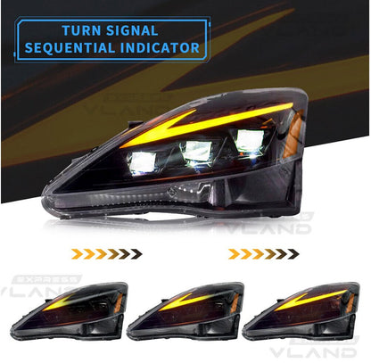 LED Projector Headlights For 2006-2013 Lexus IS250 IS350 ISF Dynamic Blue DRL