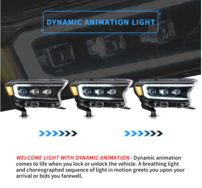 VLAND LED Projector Headlights For 2015-2020 Ford Ranger W/Start-up Animation