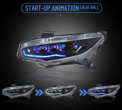 VLAND Full LED Headlights For Honda Civic 2016-2021 With Blue Start up Animation