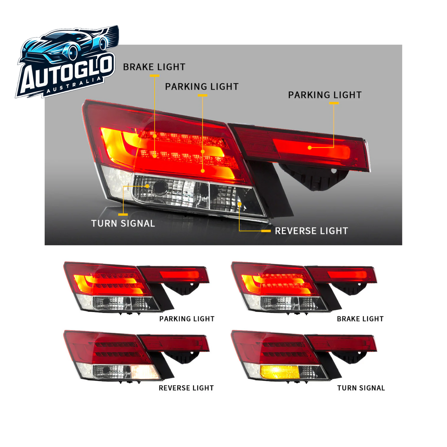 VLAND 4PCS LED Tail Lights For Honda Accord Inspire 8th Gen Sedan 2008-2013(Not For Coupe)