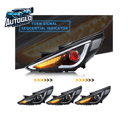VLAND Dual Beam Sequential Headlights For Hyundai Sonata 2011-2014 ABS PMMA GLASS Material (Bulbs Not Included)