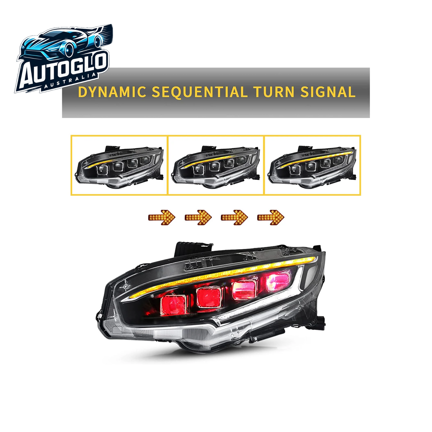 VLAND LED Projector Headlights For 10th Gen Honda Civic Sedan / Coupe / Hatchback / Type R 2016-2020 With Start-up Animation