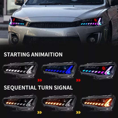 Autoglo Australia Full LED RGB Headlights For Mitsubishi Lancer Sedan 2008-2017 w/Demon Eyes DRL