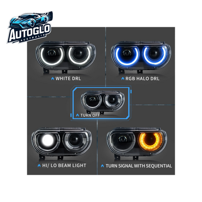 VLAND RGB Dual Beam Headlights For Dodge Challenger 2008-2014