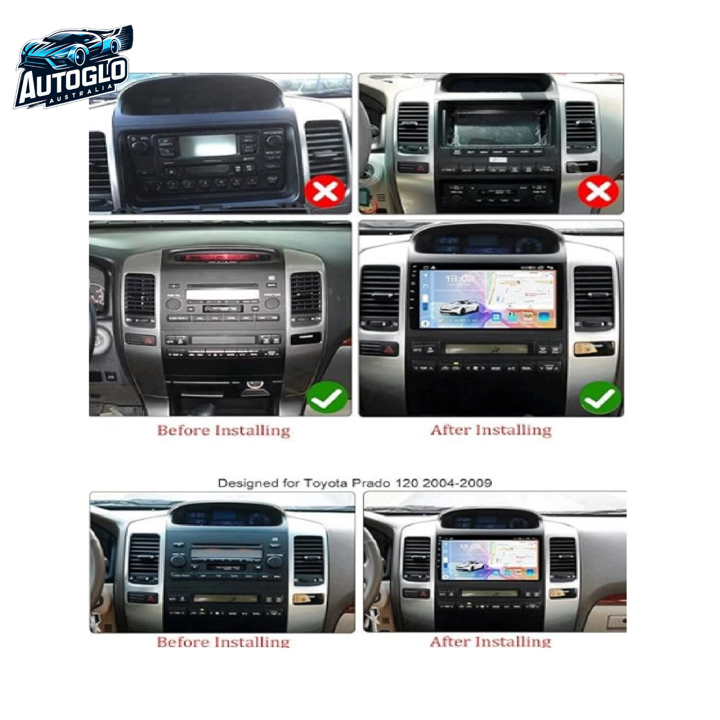 Autoglo Australia 9" (2G+32G) GPS BT WiFi 2DIN CARPLAY ANDROID For TOYOTA PRADO LC120 (2002-10)