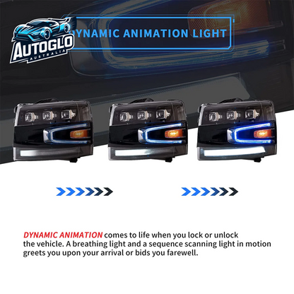 VLAND Projector LED Headlights For 2007-2013 Chevrolet Chevy Silverado 1500 / 2500HD /3500HD With Blue Breathing Lighting