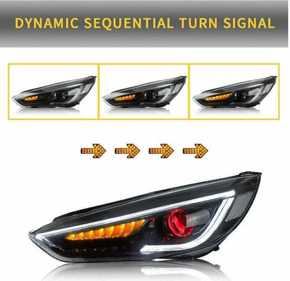 VLAND Red Demon Eyes LED Headlights for Ford Focus 2015-2018 Sequential Signals