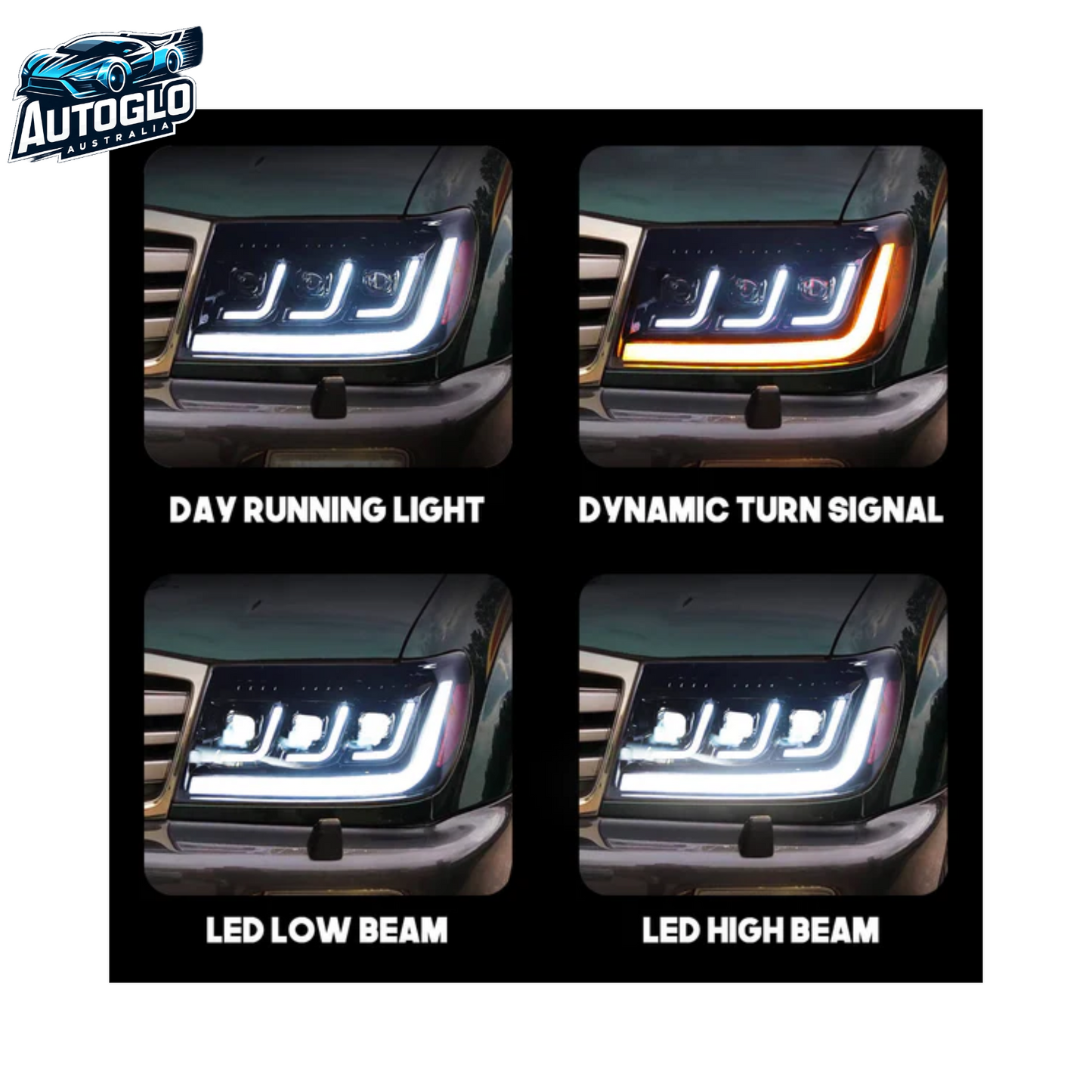Autoglo Australia LED Headlights For Toyota Land Cruiser (J100) 1998-2007 Start UP Animation With Sequential Turn Signal