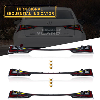 VLAND LED taillights for Lexus IS250 300h 350 F 2014-2020, red running lights, red brake lights, diamond white reverse lights"