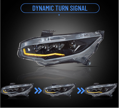 VLAND Full LED Headlights For Honda Civic 2016-2021 With Blue Start up Animation