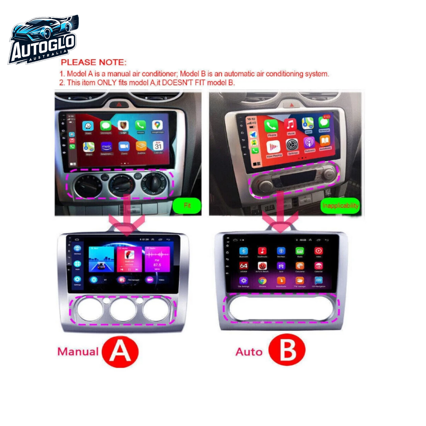 Autoglo Australia 9" (2G+32G) BT WiFi CARPLAY ANDROID Stereo FORD MONDEO FOCUSII (2004-11)