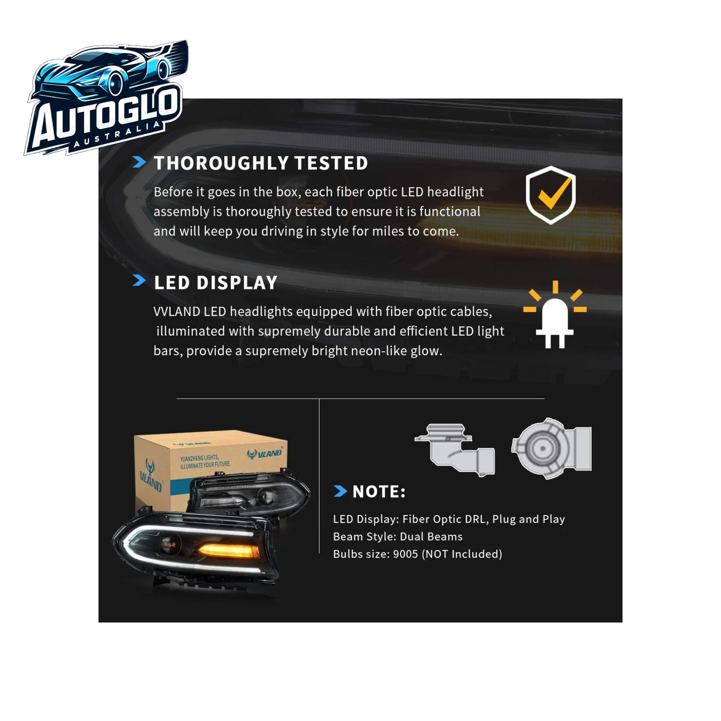 VLAND Dual Beam Projector Headlights For Dodge Charger 2015-2020