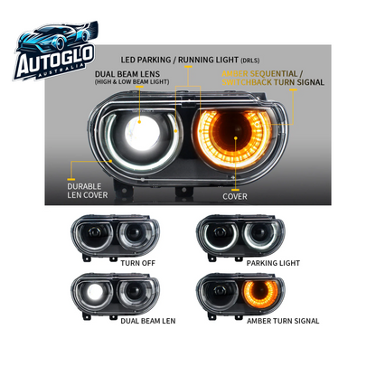 VLAND Dual Beam Projector Headlights For Dodge Challenger 2008-2014