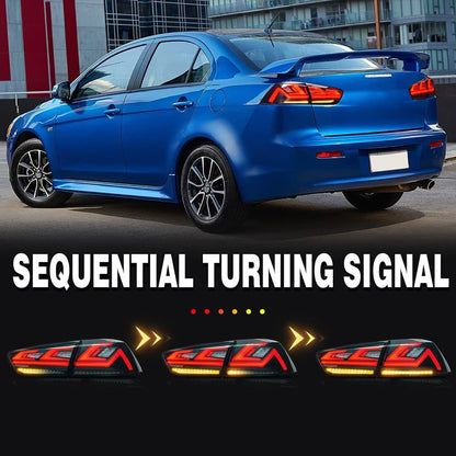 LED Smoked Tail Lights for Mitsubishi Lancer 08-17 EVO X Start Up Animation Rear Lights