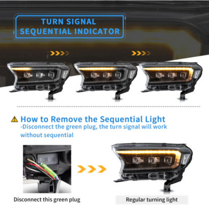 VLAND LED Projector Headlights For 2015-2020 Ford Ranger W/Start-up Animation
