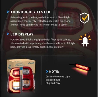For Toyota Hilux 2015-2025 Vland Full LED Tail Lights RED Lens Rear Lamps L+R