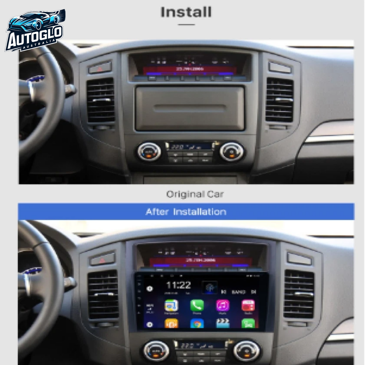 Autoglo Australia 9" (2G+32G) GPS BT WiFi CARPLAY ANDROID 13 Stereo For MITSUBISHI PAJERO(2006-15)