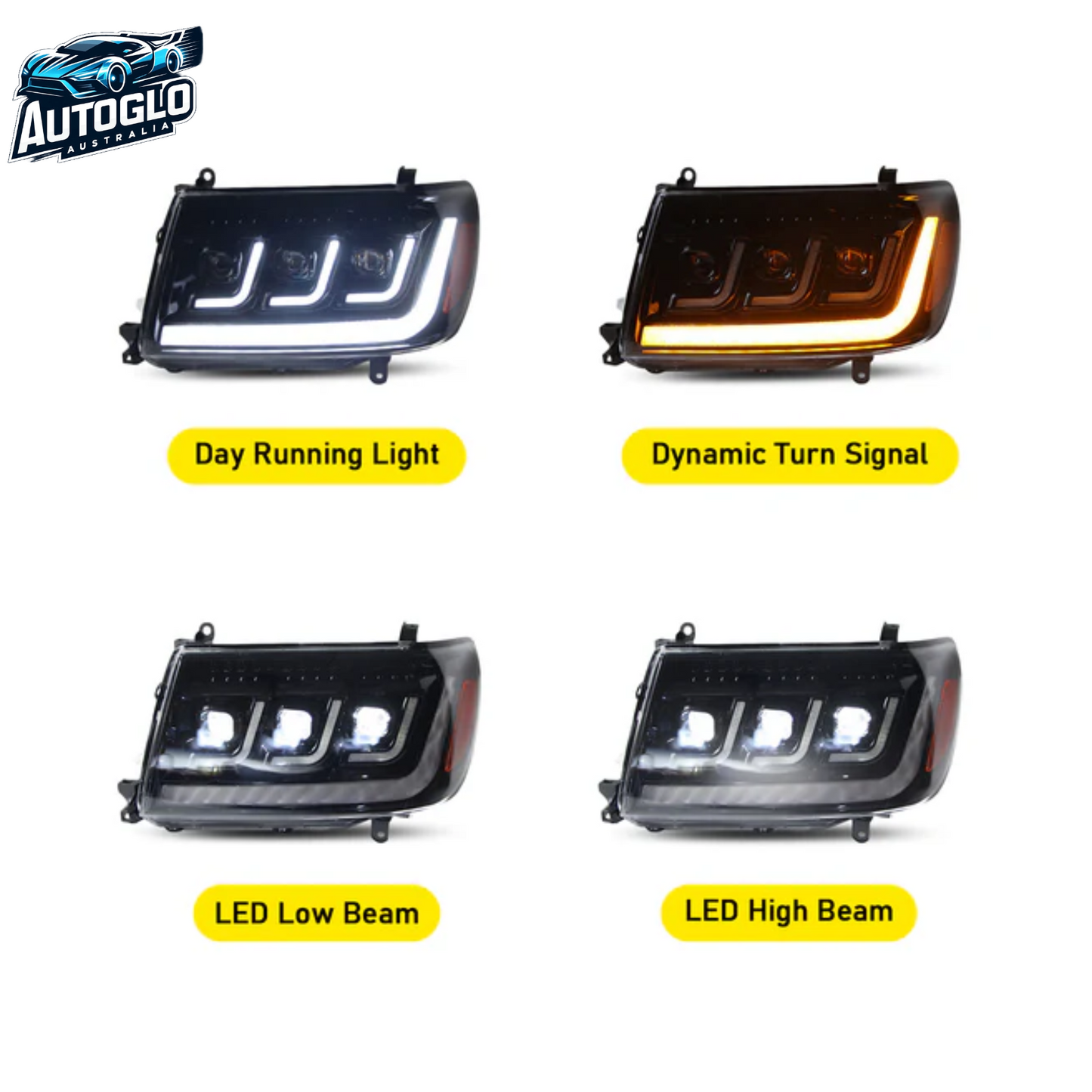 Autoglo Australia LED Headlights For Toyota Land Cruiser (J100) 1998-2007 Start UP Animation With Sequential Turn Signal