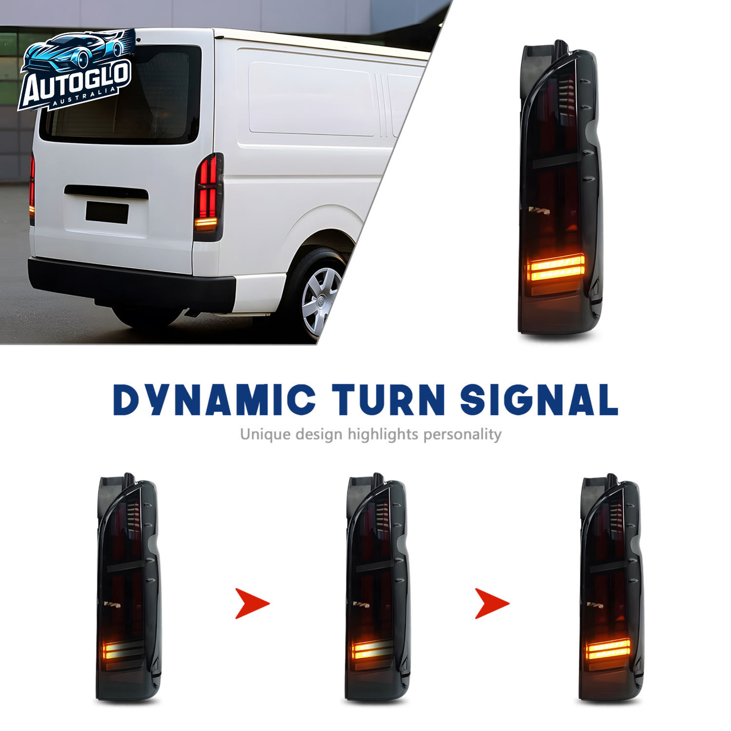 Autoglo Australia Toyota Hiace 2005–2018 LED Tail Lights Sequential Animation DRL