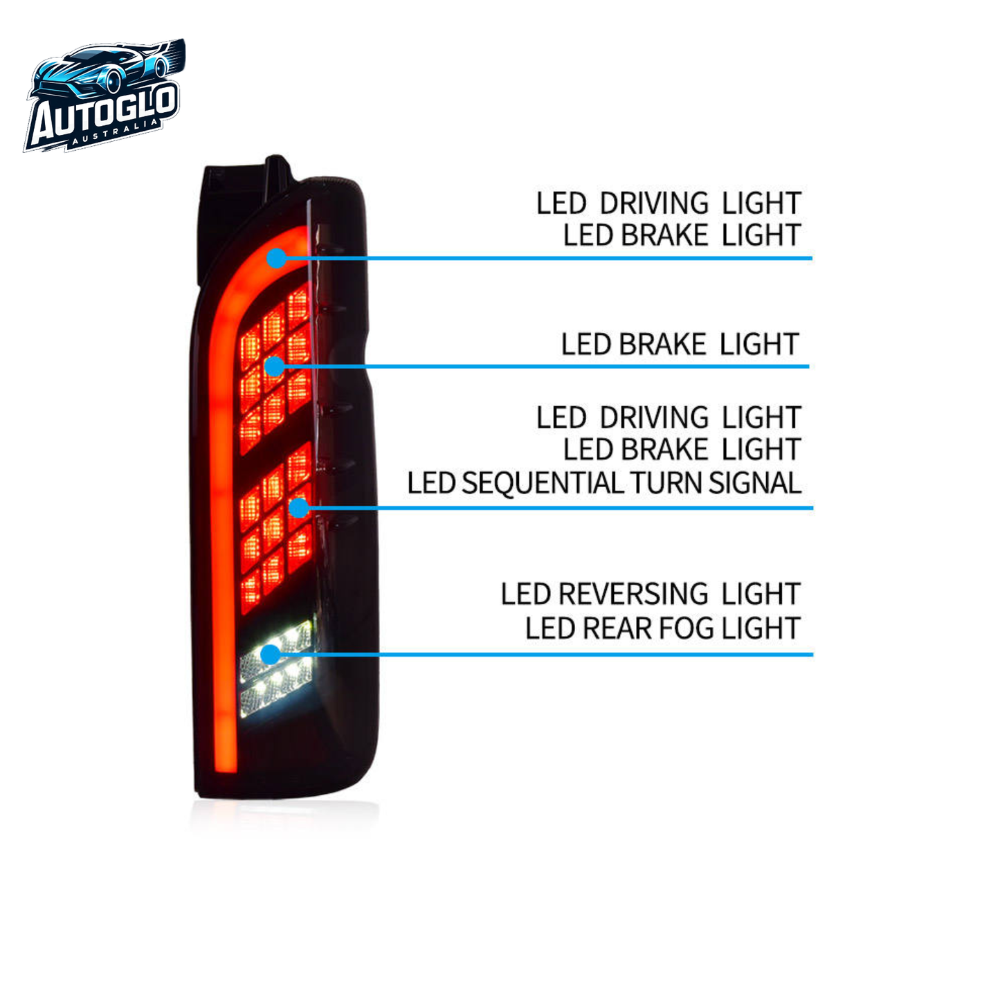 Autoglo Australia Toyota Hiace 2005–2018 LED Tail Lights DRL Signal Brake Reverse