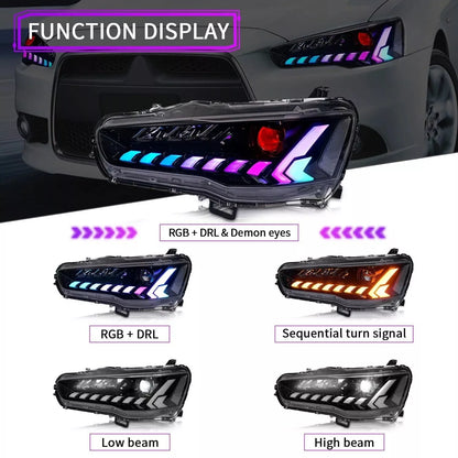 Autoglo Australia Full LED RGB Headlights For Mitsubishi Lancer Sedan 2008-2017 w/Demon Eyes DRL