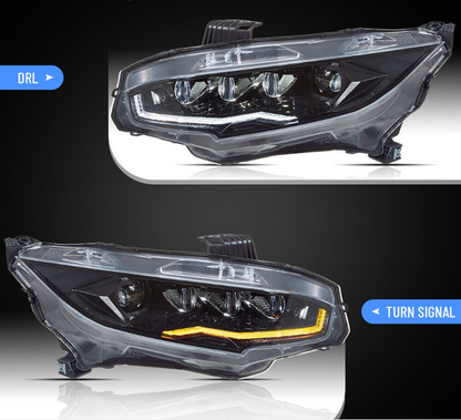 VLAND Full LED Headlights For Honda Civic 2016-2021 With Blue Start up Animation