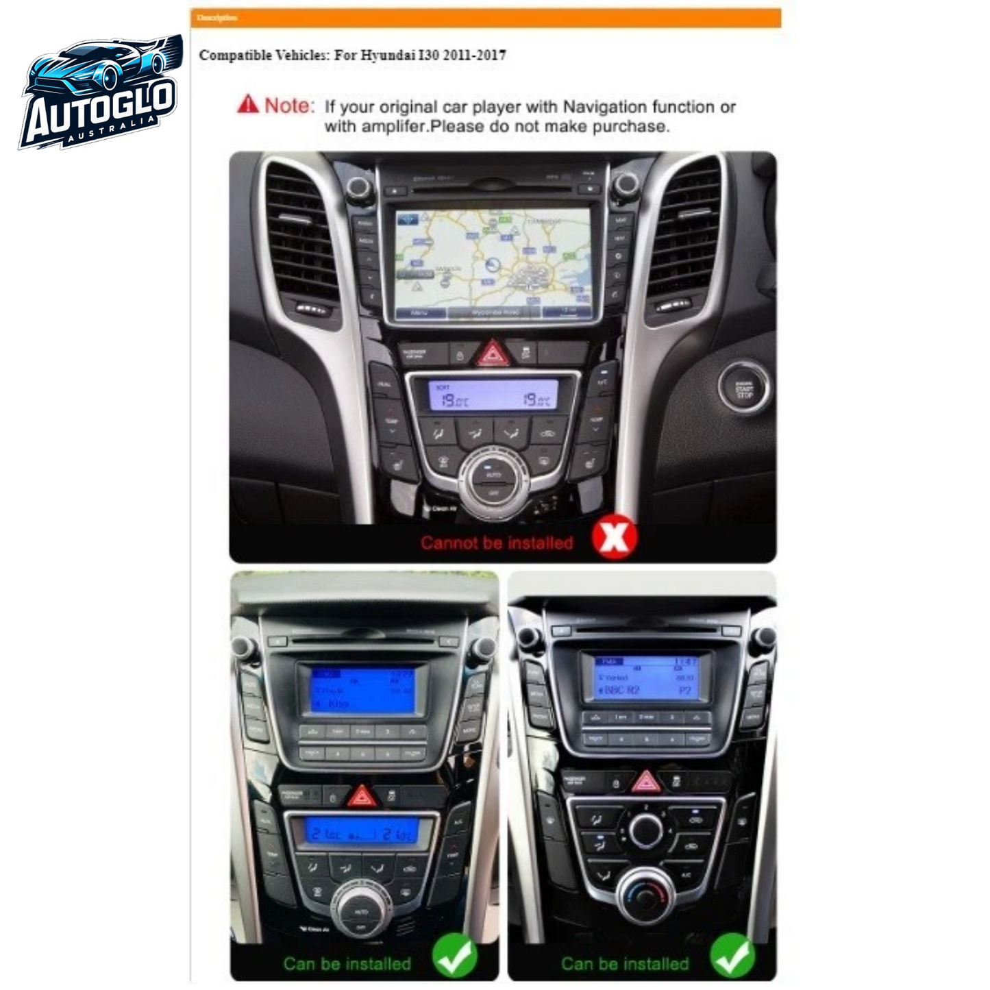 Autoglo Australia 9" Carplay Android GPS BT Stereo HD For Hyundai i30 GD (2012-2016) 2+32G