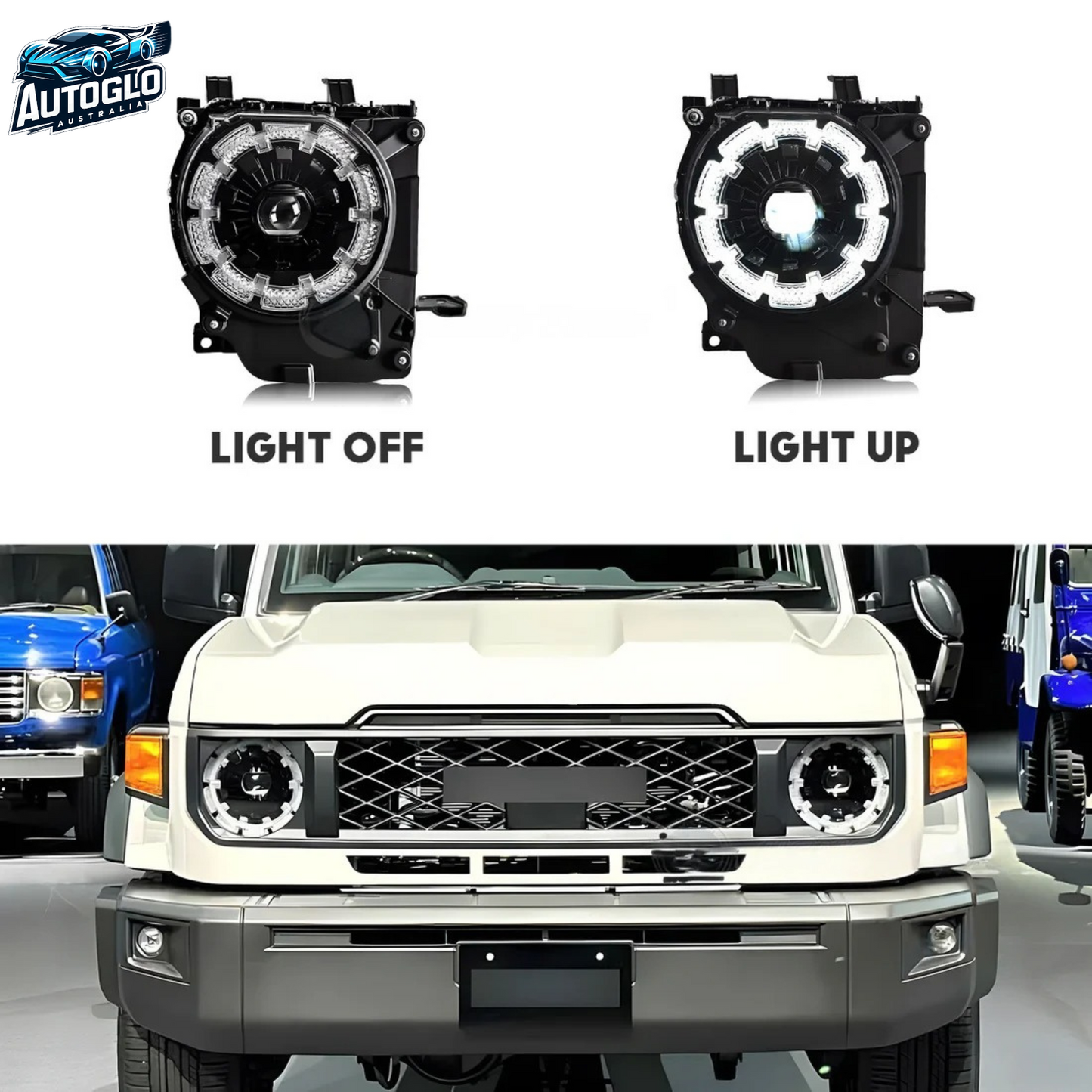 Autoglo Australia Toyota Land Cruiser LED Headlights AX (fourth facelift) 2023 2024 DRL Start UP Animation