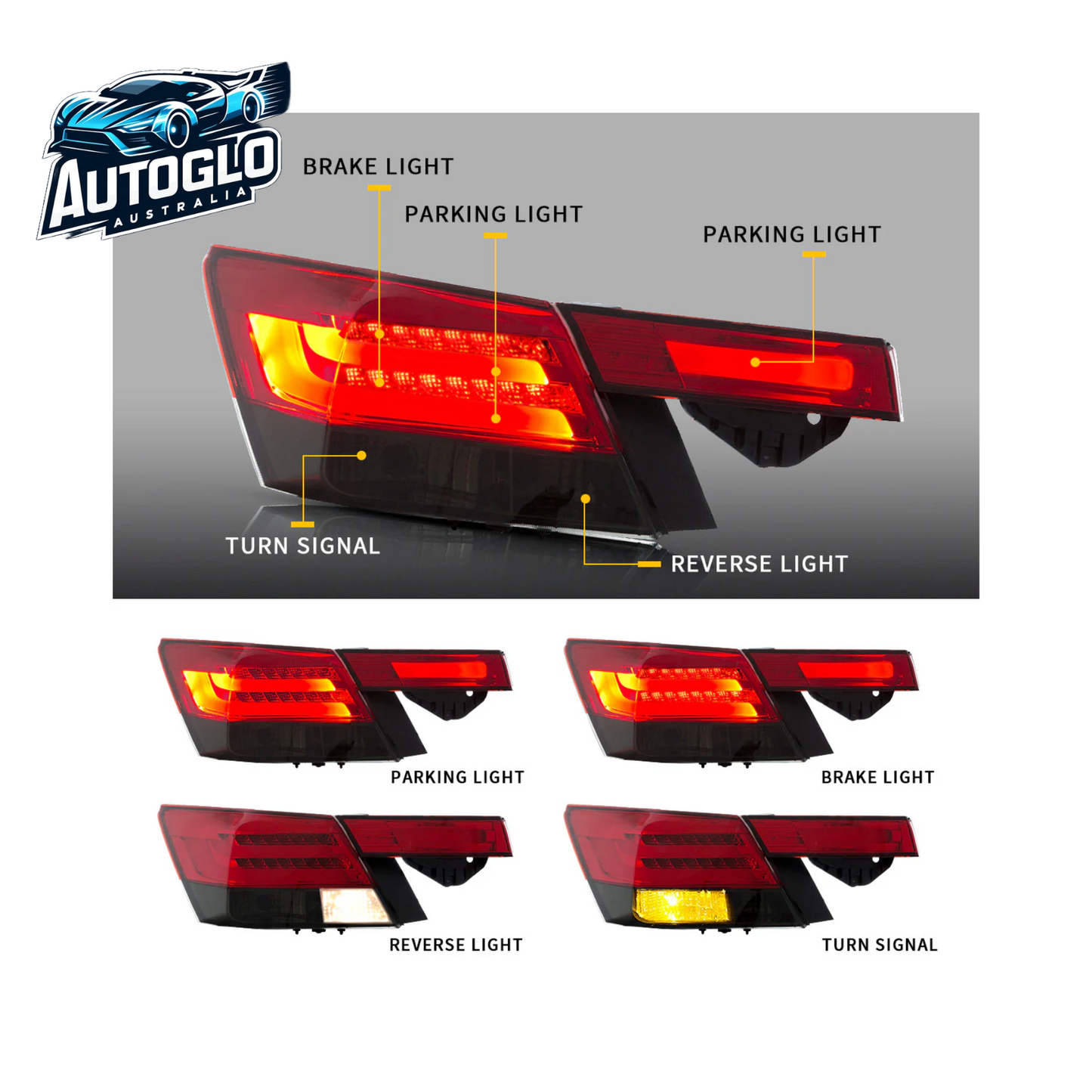 VLAND 4PCS LED Tail Lights For Honda Accord Inspire 8th Gen Sedan 2008-2013(Not For Coupe)