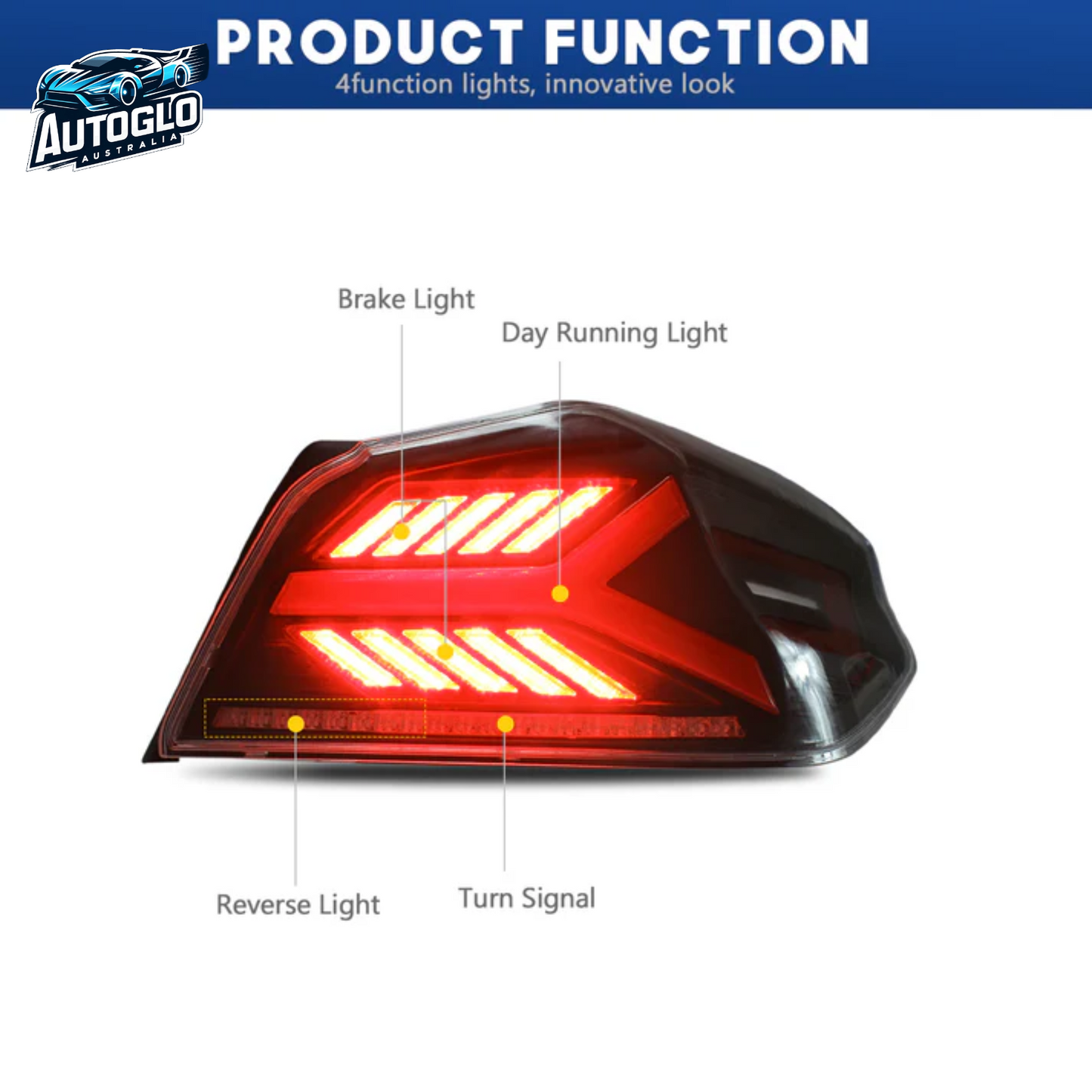 Autoglo Australia LED Tail Lights for Toyota Subaru WRX STI 2015-2021 DRL Start UP Animation Rear Back Lamps