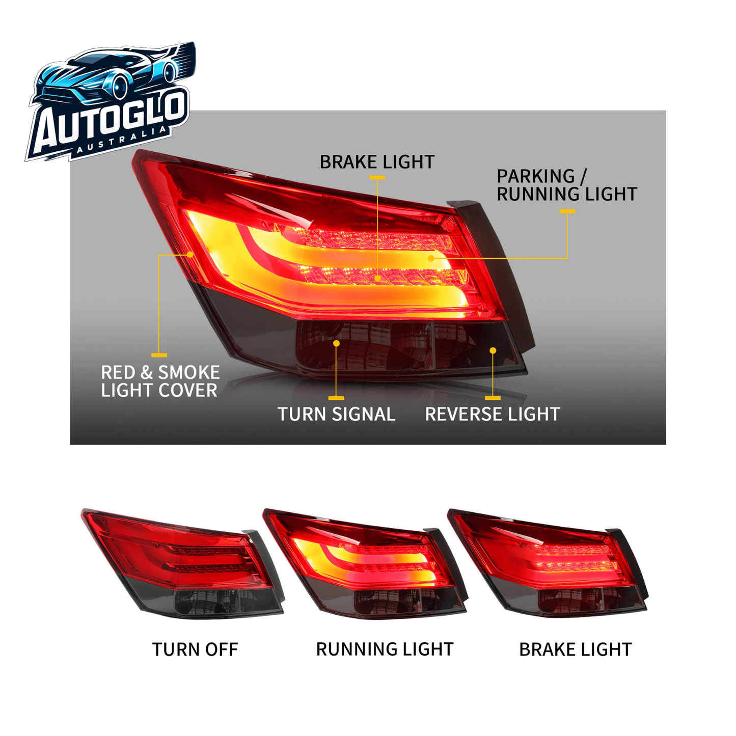 VLAND 2PCS LED Tail Lights For Honda Accord Inspire 8th Gen Sedan 2008-2013(Not For Coupe)