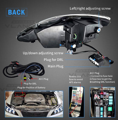 LED Projector Headlights For 2006-2013 Lexus IS250 IS350 ISF Dynamic Blue DRL