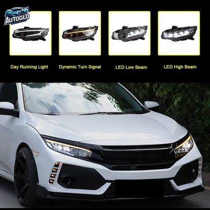 Autoglo Australia LED Headlights For Honda Civic 2016-2021 10th Gen Mustang Style DRL Start UP Animation