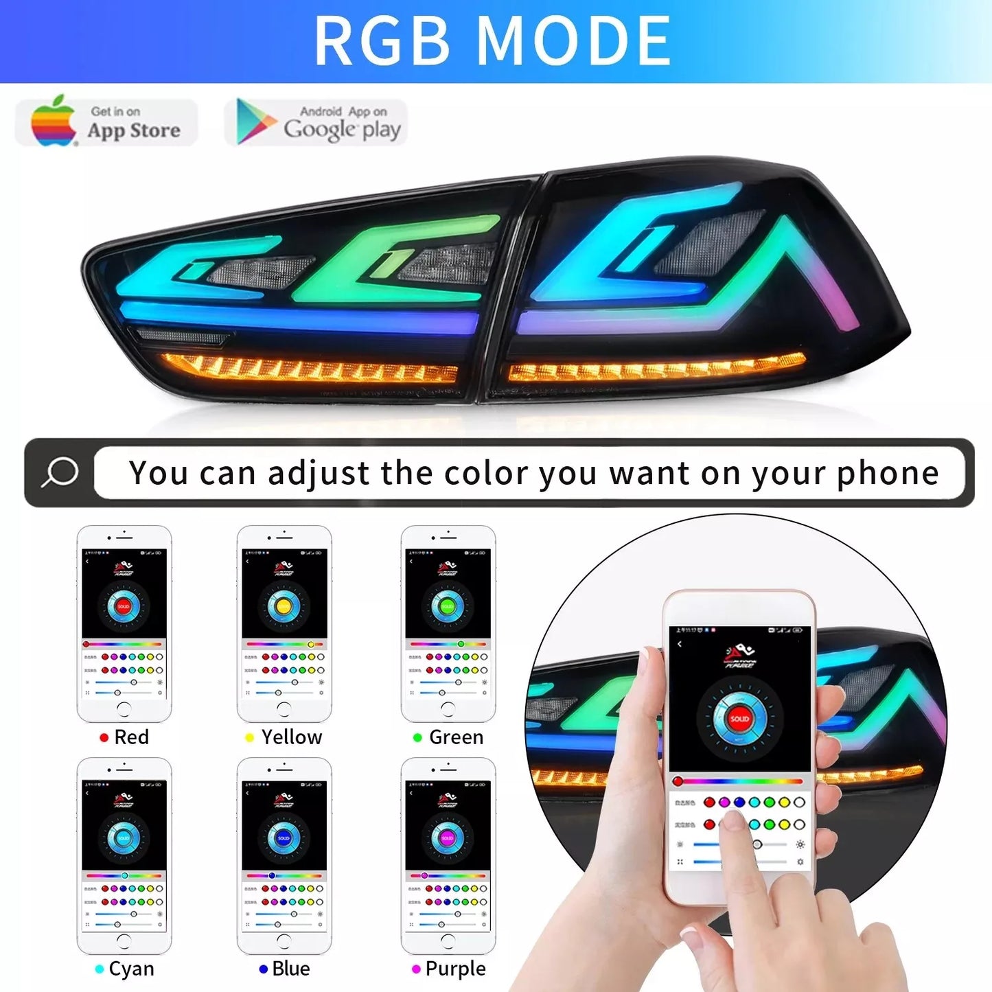 Autoglo Australia LED RGB Tail Lights for Mitsubishi Lancer 08-17 ES VRX EVO X Start Up Animation Rear Lights