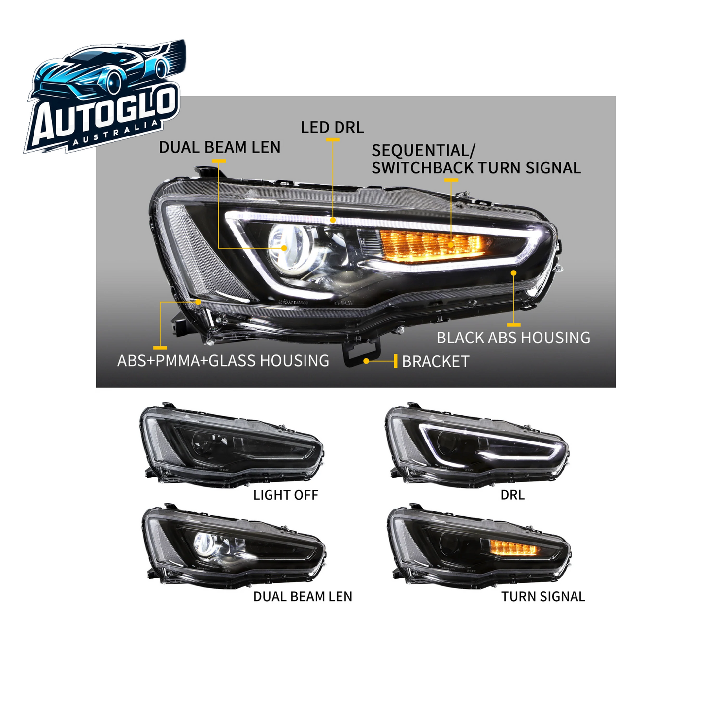 VLAND Dual Beam Projector Headlights and Taillights for Mitsubishi Lancer  2008-2018