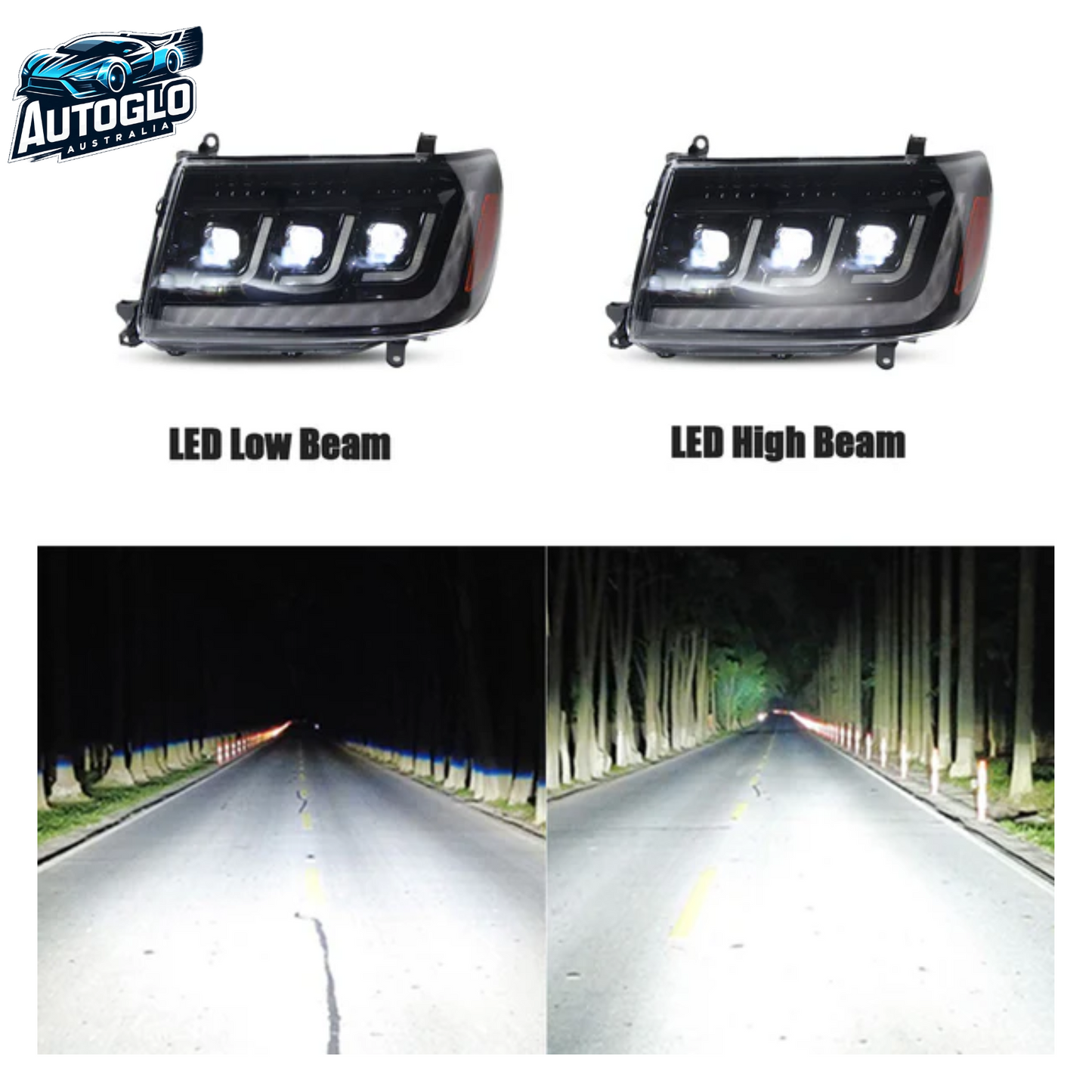 Autoglo Australia LED Headlights For Toyota Land Cruiser (J100) 1998-2007 Start UP Animation With Sequential Turn Signal