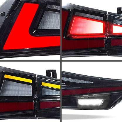 Close-up of LED running lights and brake lights in red on VLAND Lexus taillights