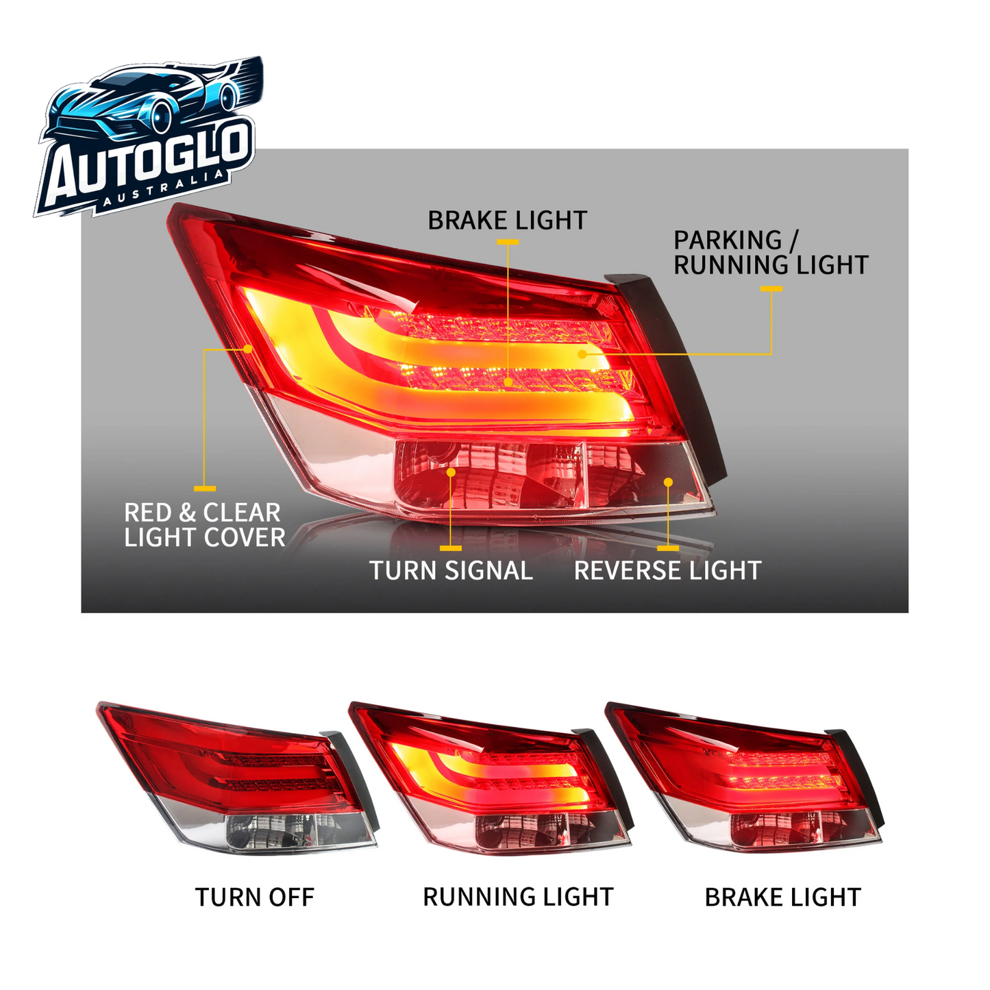 VLAND 2PCS LED Tail Lights For Honda Accord Inspire 8th Gen Sedan 2008-2013(Not For Coupe)