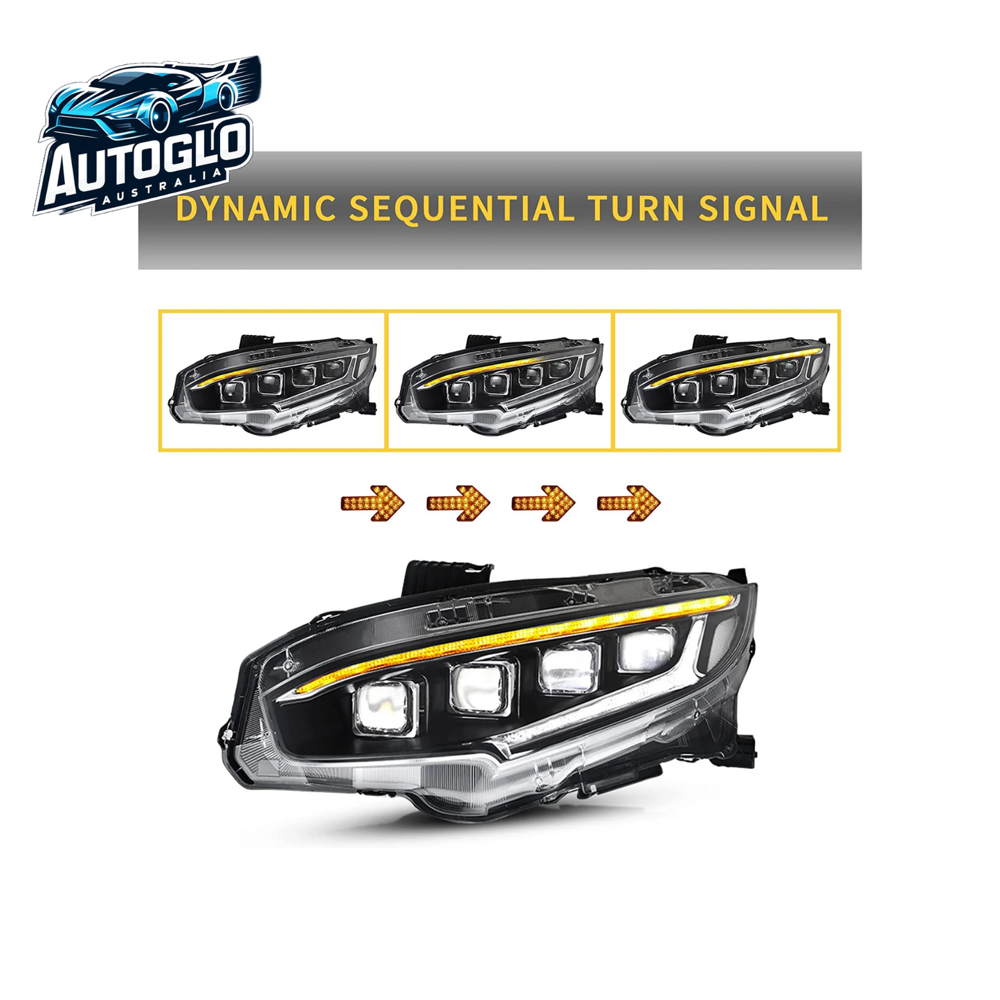 VLAND LED Projector Headlights For 10th Gen Honda Civic Sedan / Coupe / Hatchback / Type R 2016-2020 With Start-up Animation