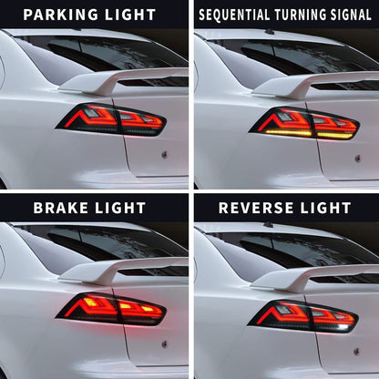LED Smoked Tail Lights for Mitsubishi Lancer 08-17 EVO X Start Up Animation Rear Lights